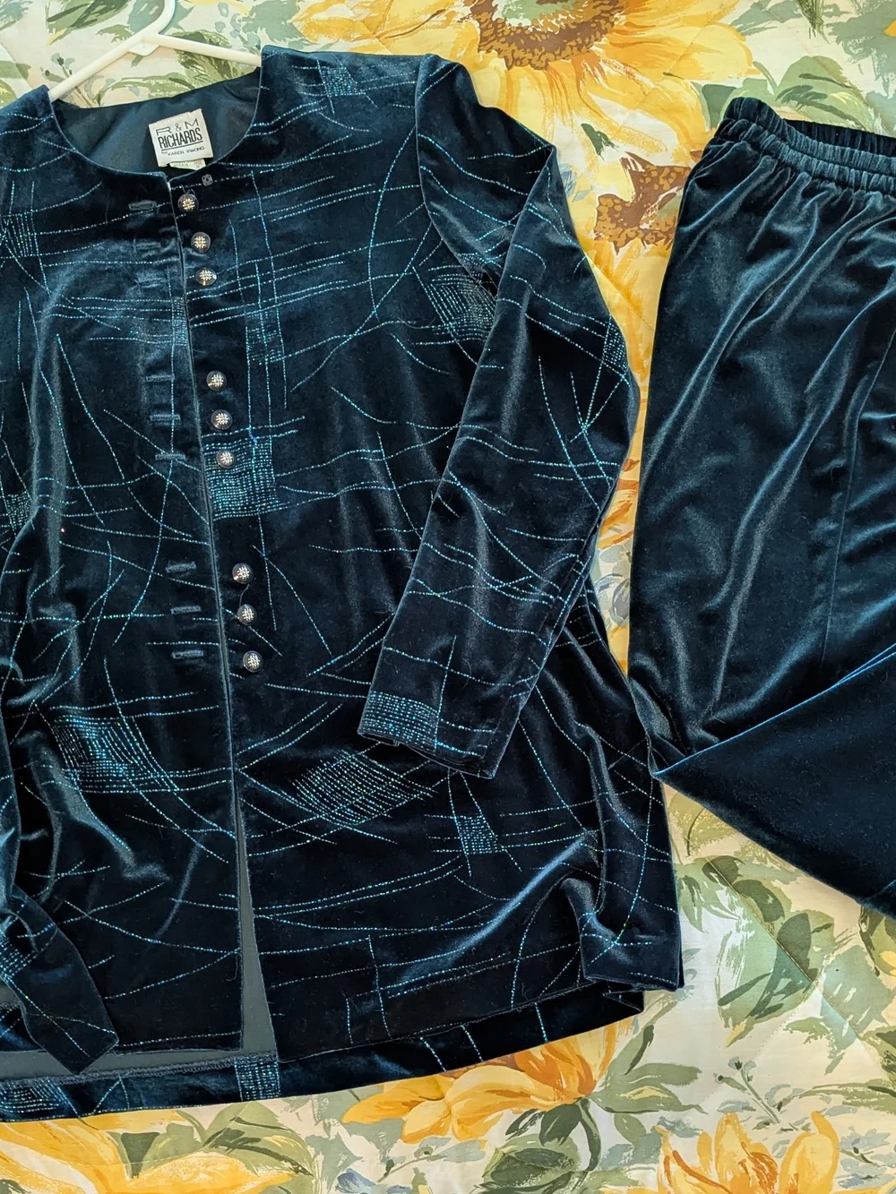 Velour Two-Piece Set in Deep Teal with Subtle Metallic Stitching - Picture 1 of 6
